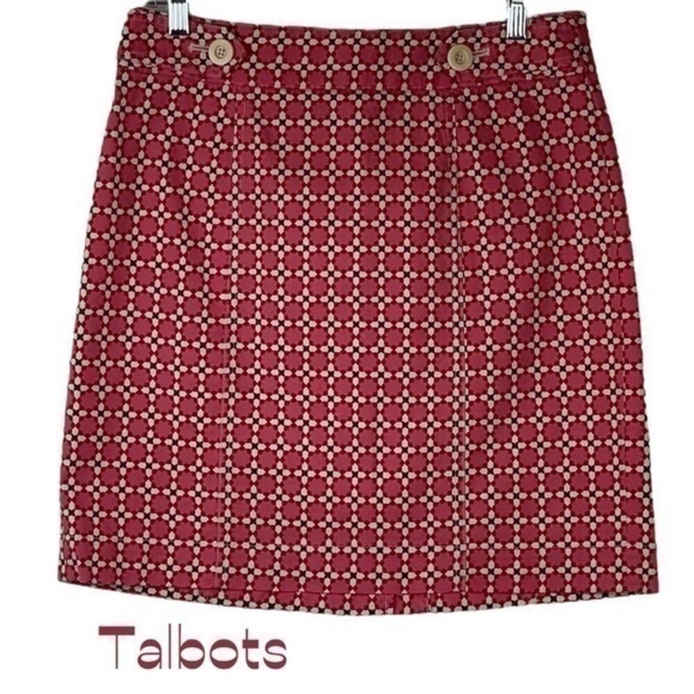 Talbots Pink Red Print Cotton Skirt NWOT Size 8P